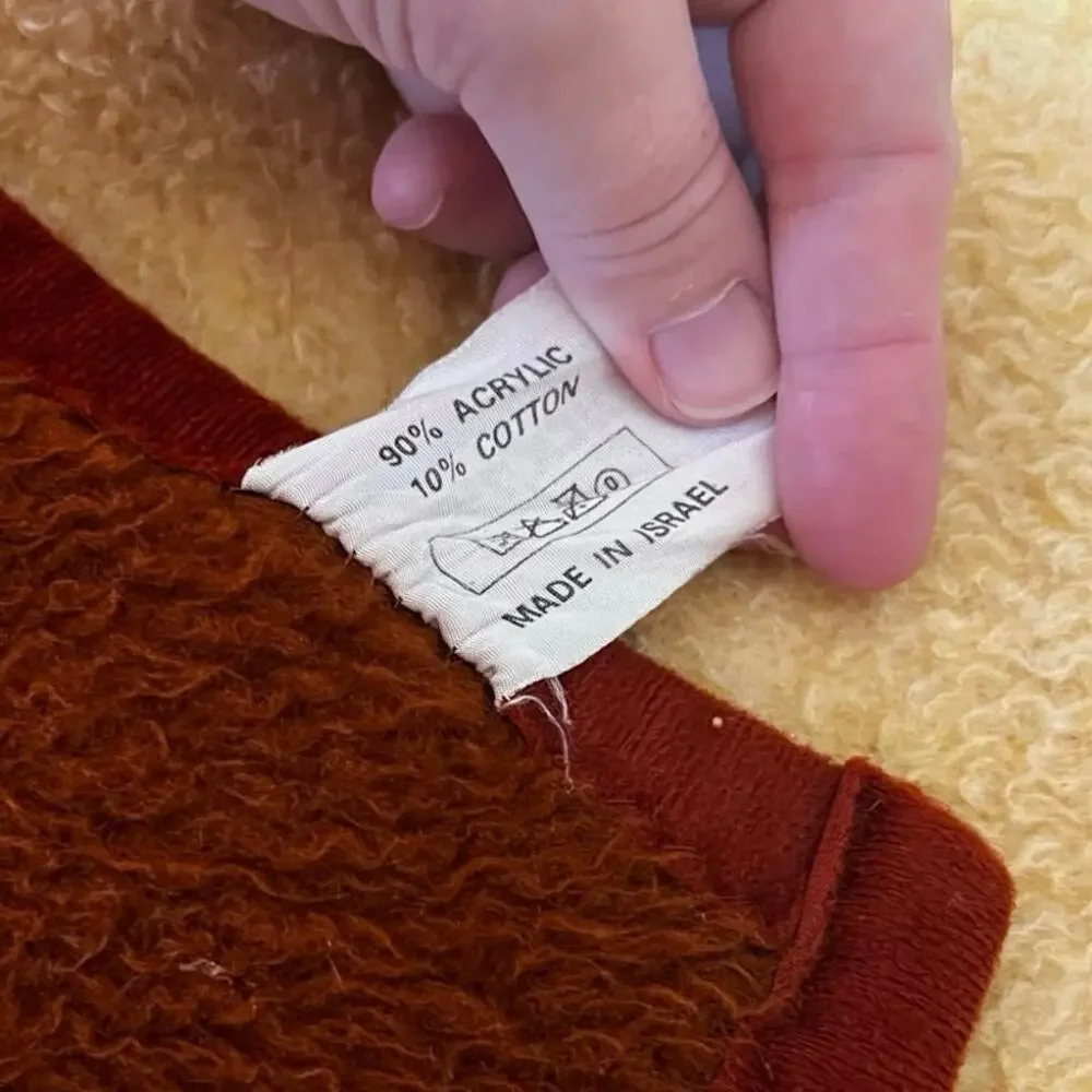 Vintage Lion Reversible Large Throw Blanket Made in Israel Rust Brown Cream RARE